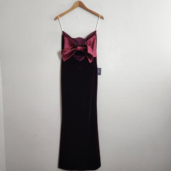 NEW Lulus Dramatic Stunner Burgundy Velvet Bow Strapless Maxi Dress - Picture 5 of 13